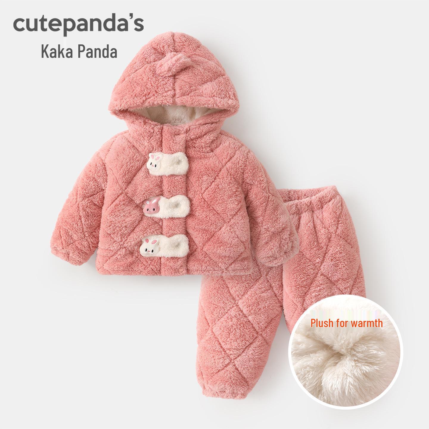 Kaka Panda Children s Fleece-Lined Winter Wear Set - Boys  and Girls  Warm Trendy Clothing 110 cm