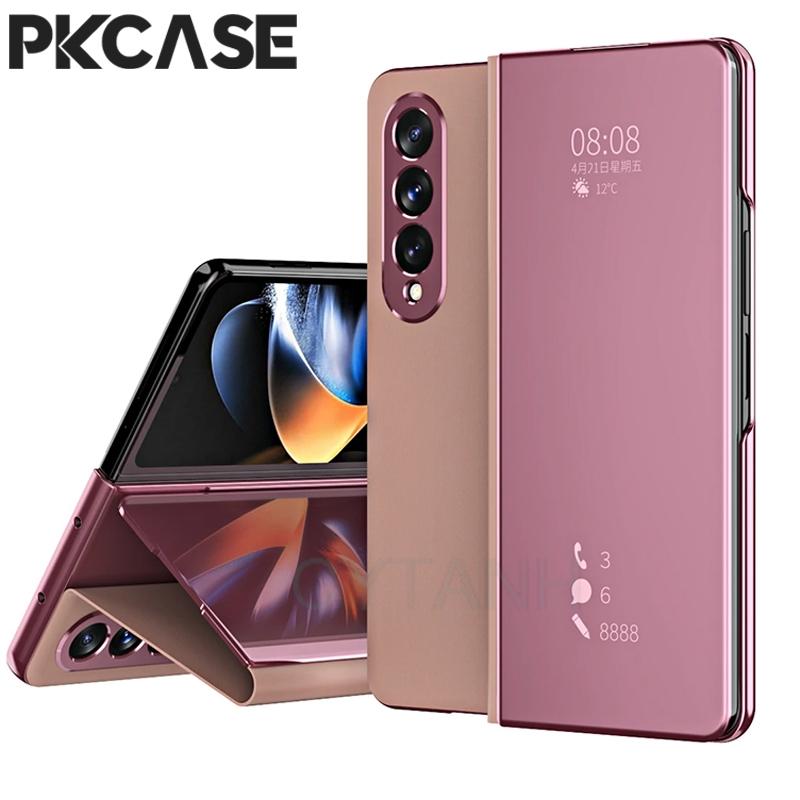 Умный чехол-книжка с зеркальным покрытием для Samsung Galaxy Z Fold 8 Z Fold 7 Z Fold 6 Z Fold 5 Z Fold 4 Z Fold 3 5G Кожаная обложка Galaxy Z Fold3 5G white