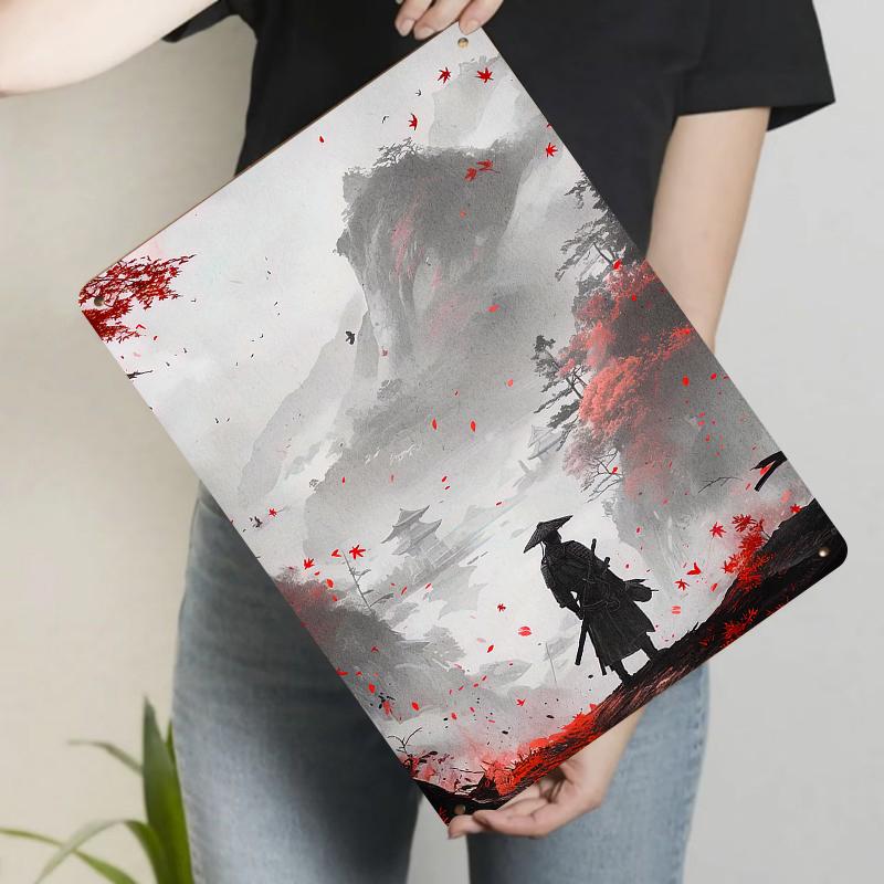 

Samurai in Red Leaf Mountain Custom Metal Wall Art Japanese Zen Decor for Living Room Study Room 20x30cm（7.8x11.8inch）