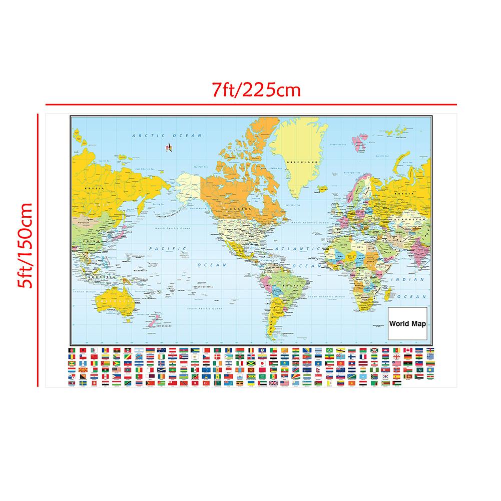 World Map Art with National Flags,Frameless,Wall Decor for Classroom,Office,Travel,Gift for Geography Enthusiasts,Graduation