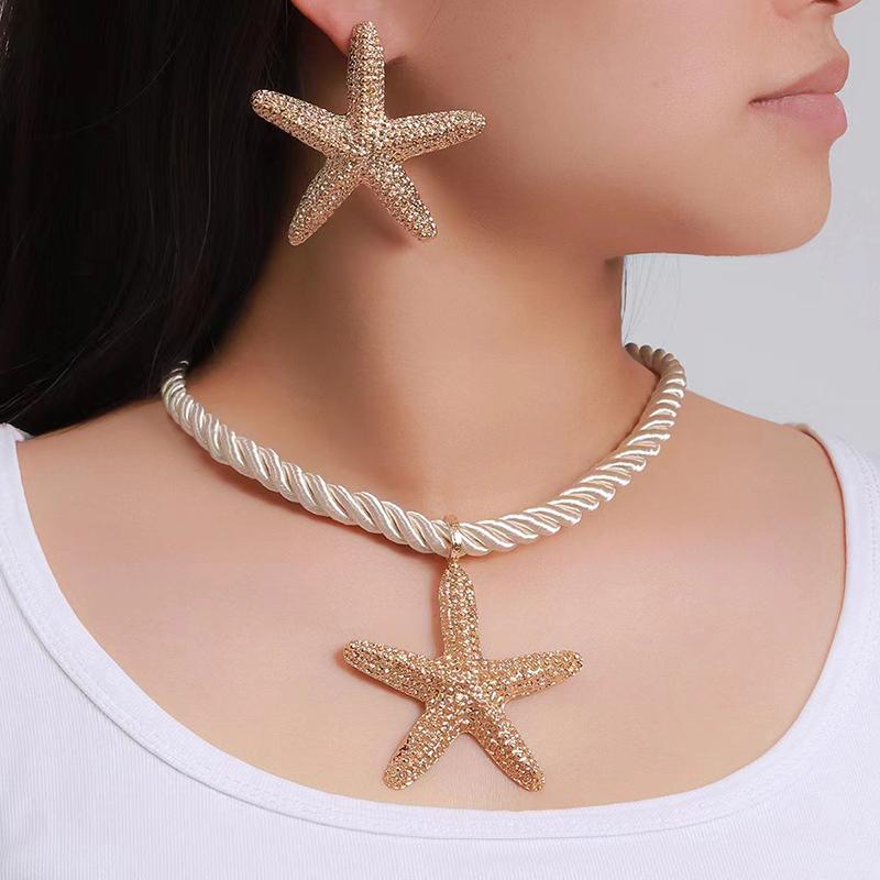 3 Pcs/set Simple Fashion Starfish Pendant Necklace Ocean Style Party Banquet Exaggerated Earrings Personalized Women Jewelry Set