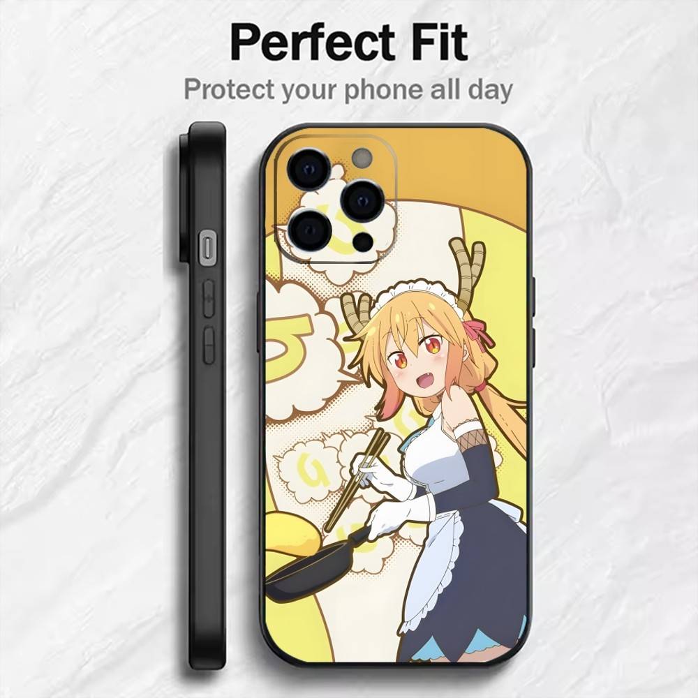Maid T-Tohru Anime Dragon Phone Case For iPhone17,16,15,14,13,12 Plus,Max Soft Silicone Black Cover iPhoneXSMAX