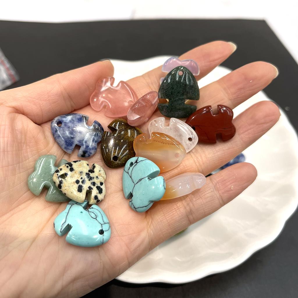 3Pcs Fish Shaped Natural Stone Pendants 16x21mm, Cute Charms for Handmade Jewelry Makers, Necklace Earring DIY Supplies