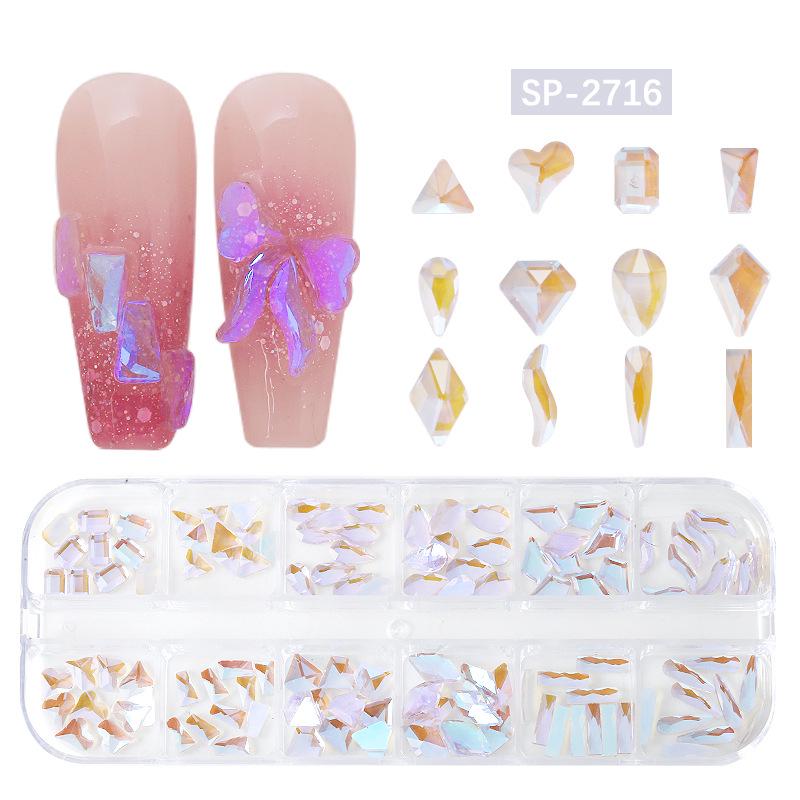 "12-Grid Irregular AB Glass Diamonds for Nail Art"