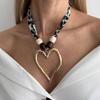 IngeSight.Z Vintage Leopard Print Irregular Big Heart Pendant Necklace Women New Trendy Sweater Choker Chain Accessories Jewelry