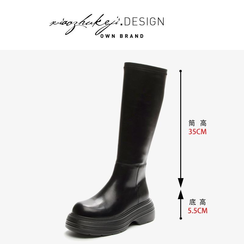 

Сигаретные ботинки женские осенние новые однотонные на толстой подошве тонкие маленькие мужские ботфорты до колена женские 34 чёрный