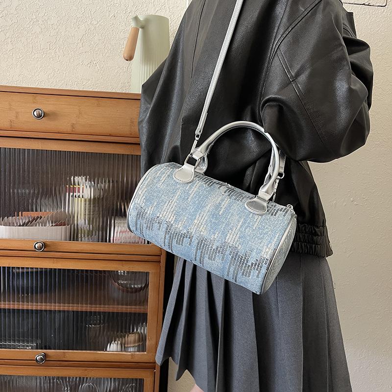 Sequin Handbag Summer Women's New Trend Fashion Simple Solid Color Pillow Bag Shoulder Messenger Bag