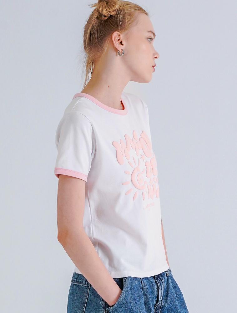LA MAISON STUDIO Sunstar Ringer Short Sleeve T-Shirt White Pink (Fcg2Ts769W)