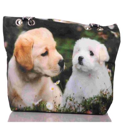 Beach Bag with Dog Motif and Zipper