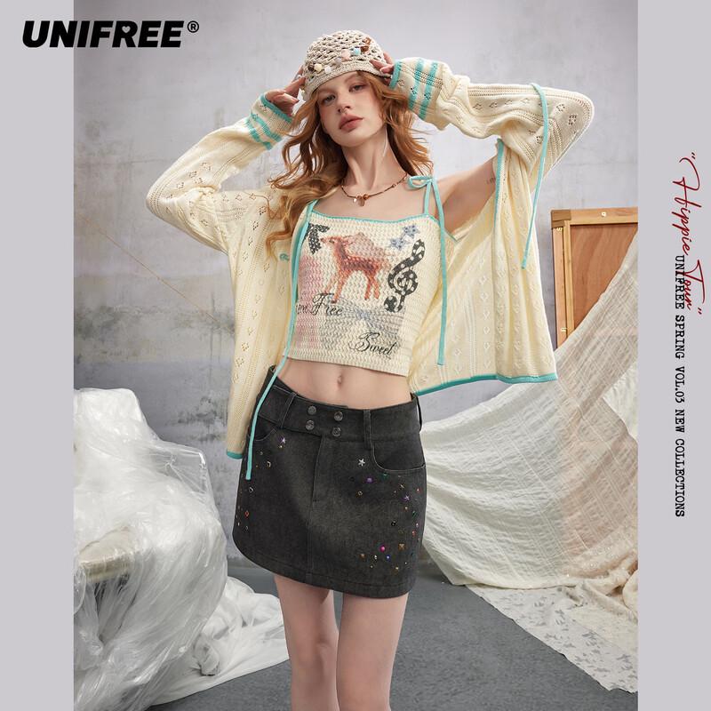 

UNIFREE Relaxed Fit Color-Block Cutout Knit Cardigan L