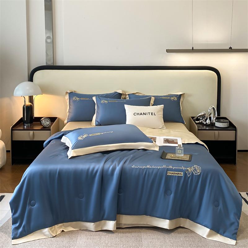 

1 шт. летнее одеяло в стиле легкой роскоши, одеяло на весну-лето, одеяло для спальни, прохладное из ледяного шелка, машинная стирка, односпальная кровать, двуспальная кровать 150x200cm синий