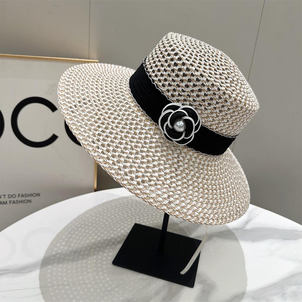 JYL TS DIY French Straw Hat Sun Protection Beach Cap Woven Straw
