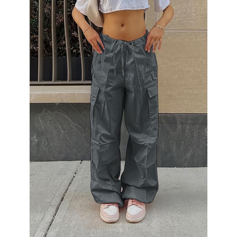 Kadın Modası Bol Çok Cepli Fermuarlı Cep Kargo Pantolon Günlük Spor Bol Geniş Bacak Pantolon Yürüyüş İçin Kadın Athleisure