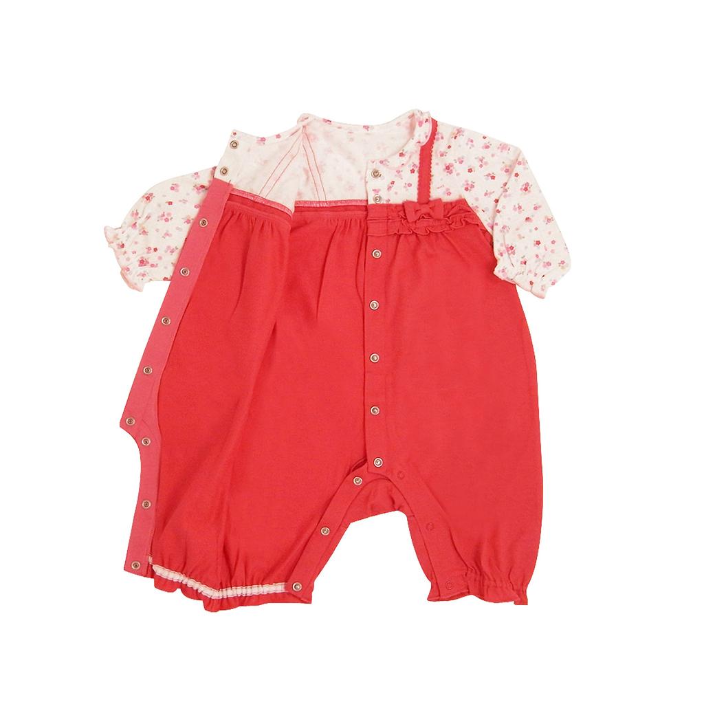 Overall Strampler Länge Kleine Blume Hergestellt in Japan Babykleidung Baby 80cm Korallenrosa [MIKI HOUSE] 3/4 Mädchen 43-1212-490