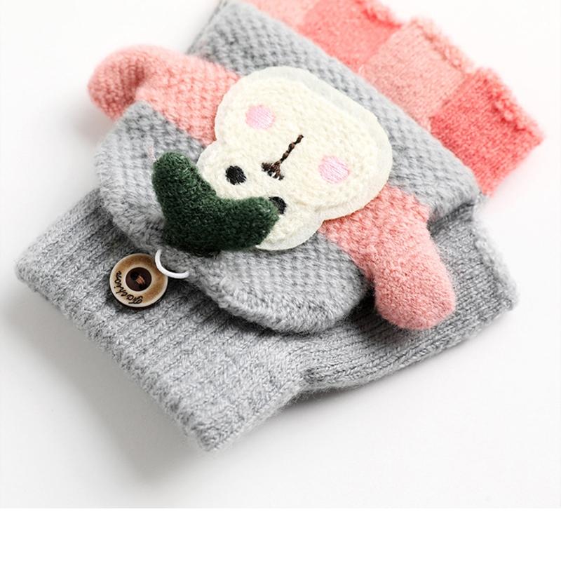 Outdoor Riding Warm Mittens Soft Elastic Knitted Half Finger Glove for Girls Boys Candy Color Cute Gloves