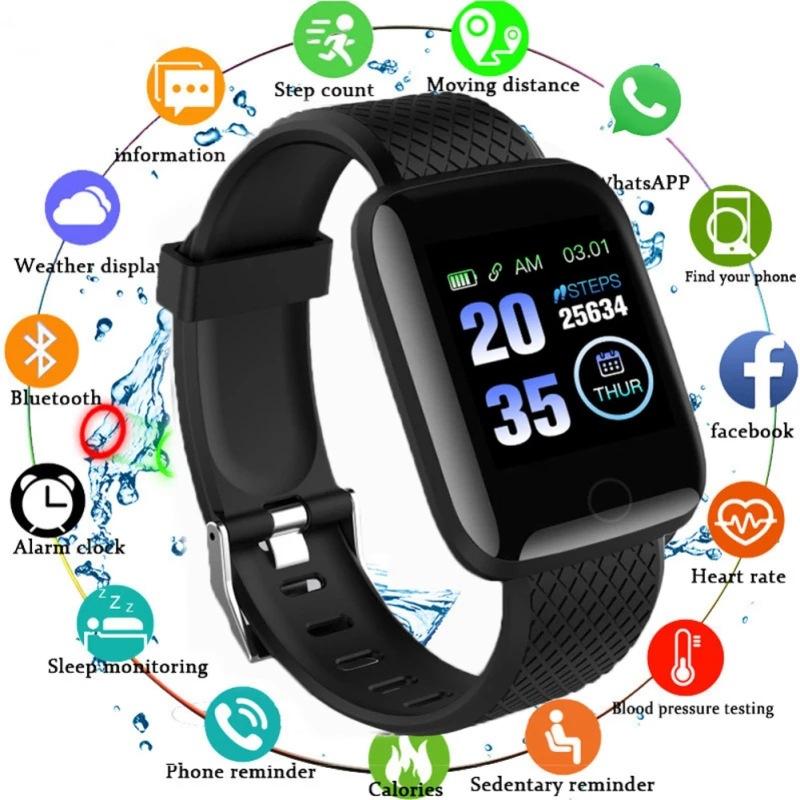Pulseira inteligente fitness com tela colorida, pulseira esportiva, relógio inteligente com frequência cardíaca, pressão arterial, bluetooth e passos