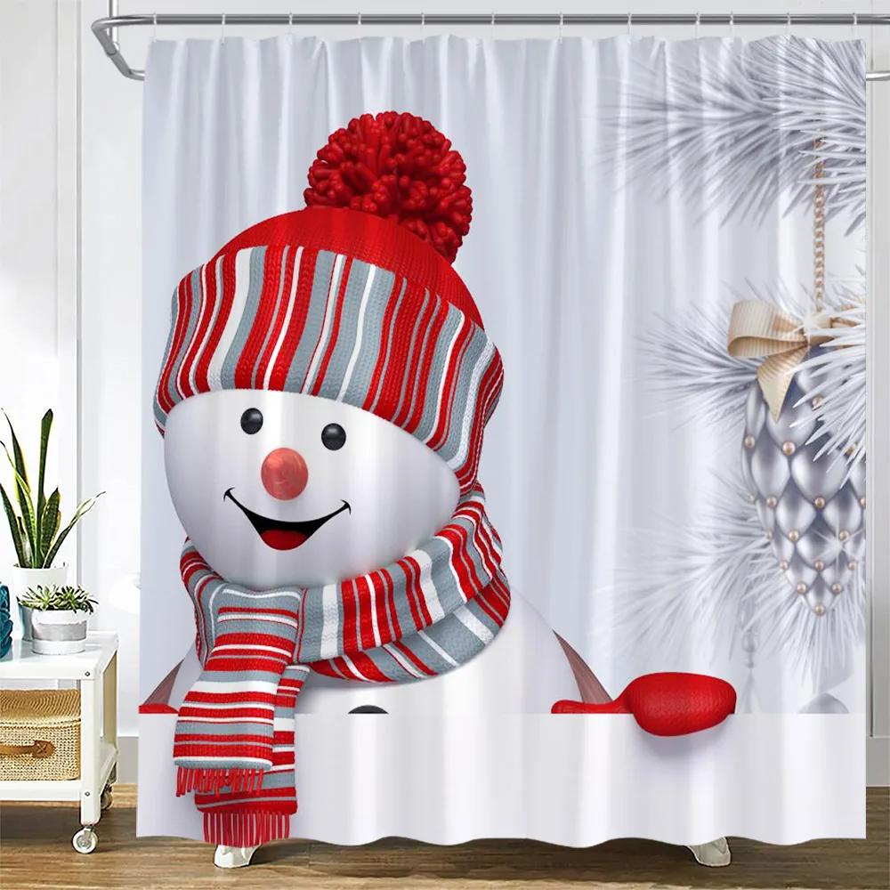 

Рождественские занавески для душа, забавный снеговик, еловая ветка, подарок, Рождественский шар, новогодний праздник, ткань, домашний декор для ванной, наборы занавесок для ванной W90xH180cm