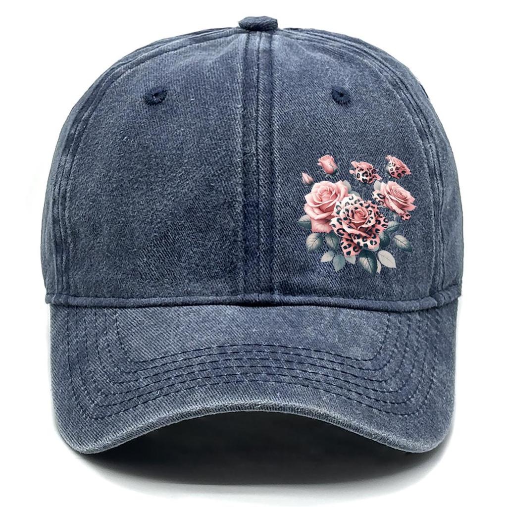 Leopard Flower Print Snapback Sun Hat, Trucker Hat Hip Hop Sun Protective Vintage Retro Adjustable Baseball Cap