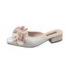 High Heels Women's Spring and Summer New Baotou Flower Sandals Square Head Thick Heel Shallow Mouth Outer Slippers Women