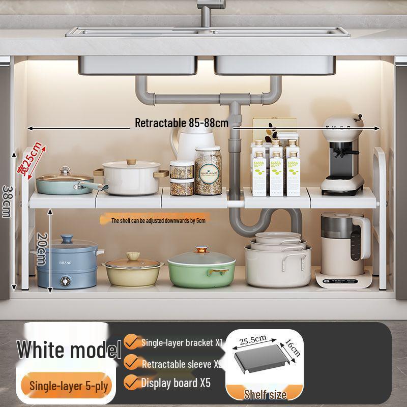Retractable Under Sink Kitchen Organizer and Multifunctional Dish & Pot Rack