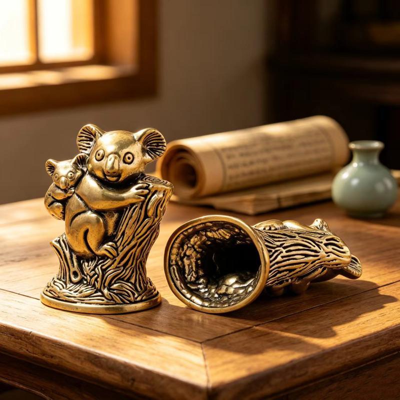 Vintage Brass Cute Koala Miniature Ornaments Table Tea Pet Statue Office Home Decoration Animal Collection Gifts