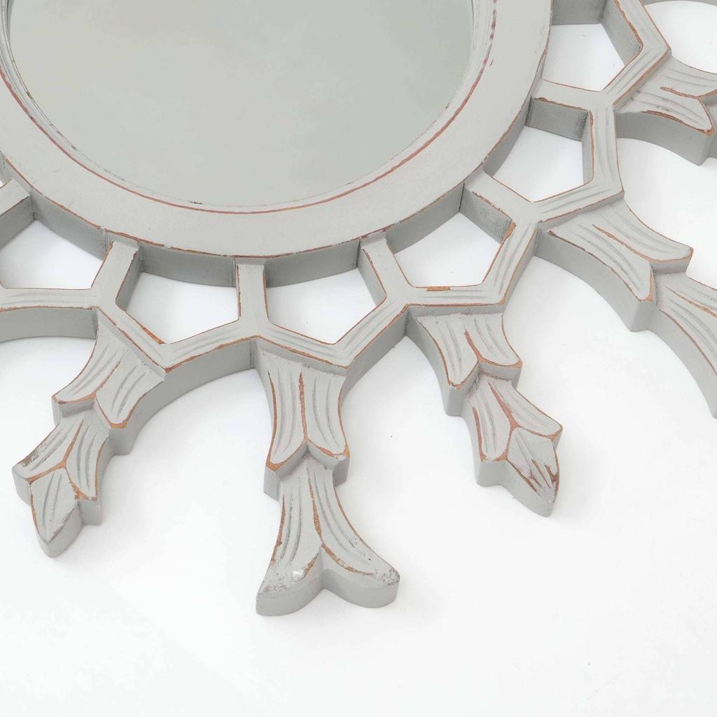 Hand-Carved Metallic Wooden Sunburst Wall Mirror - Decorative Statement Mirror for Living Room - Golden