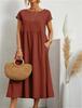 Summer Women Casual Loose Fit Sleeveless Cotton Linen Dress Solid Color Pocket