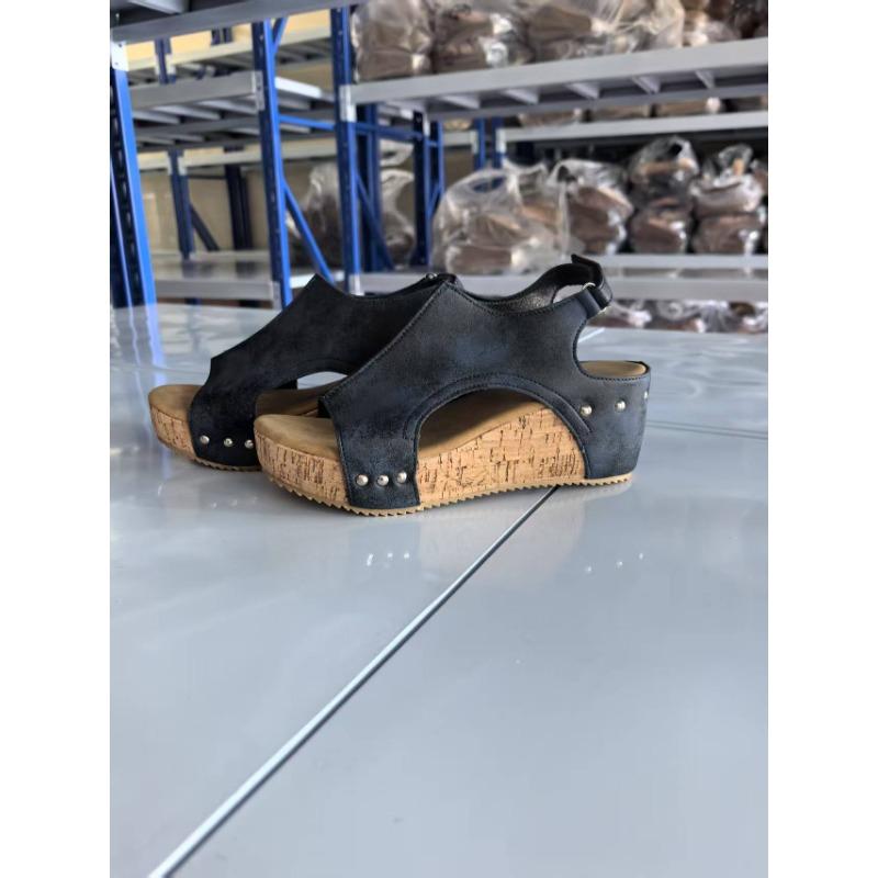 Large size slope heel cool slippers summer new retro platform sandals women's fish mouth muffin slippers