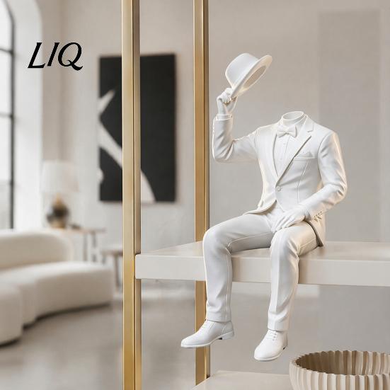 Creative Desktop Display Statue 3D Printed Sitting Gentleman Ornament, Minimalist Abstract Faceless Figurine, Unique Tabletop Ornaments Aesthetic Art