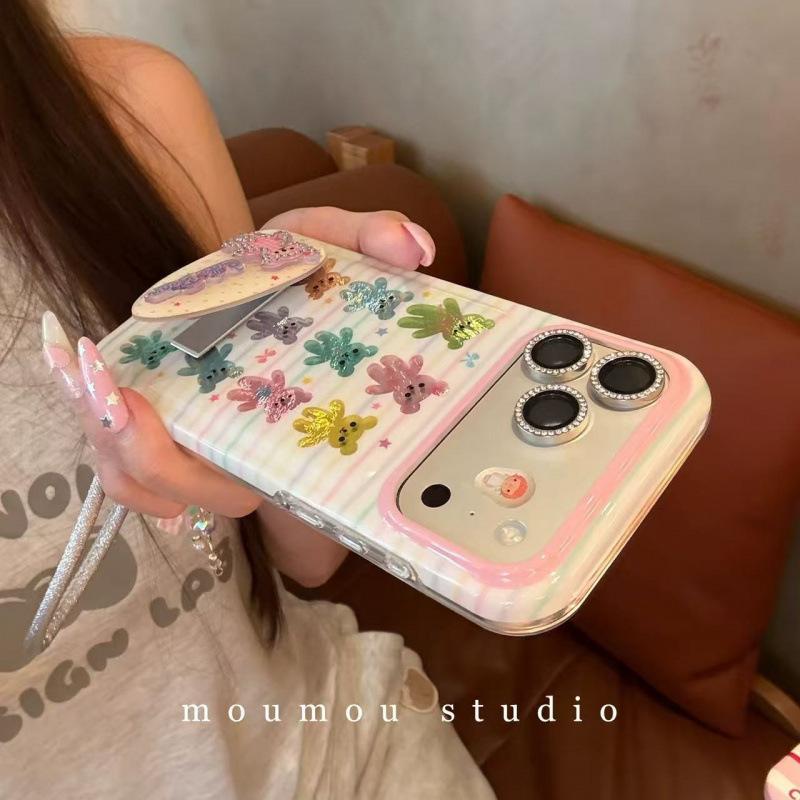 Cute striped colored bear chain for iPhone17promax Apple 16 mobile phone case 15 new 14 women
