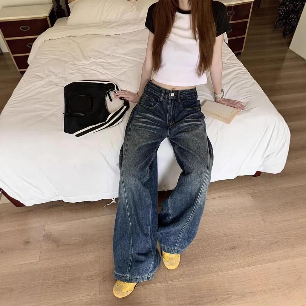 High-Waisted Retro Wide-Leg Jeans for Women – Slimming, Straight-Fit, Floor-Length