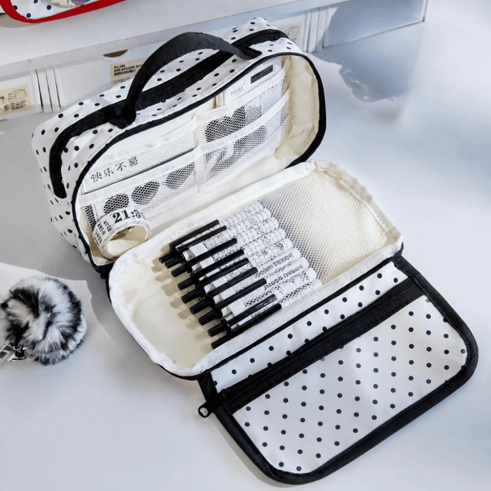 Large Capacity Pencil Case Polka Dot Pen Bag Portable Organizer Bag