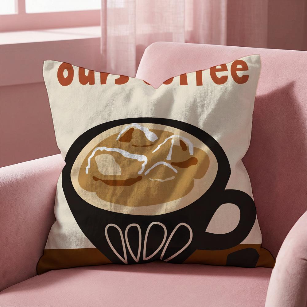 Creative Coffee Illustration Cushion Cover Multi-Scene Pillow Cover for Home & Car - Reversible, Soft & Durable for Daily Use