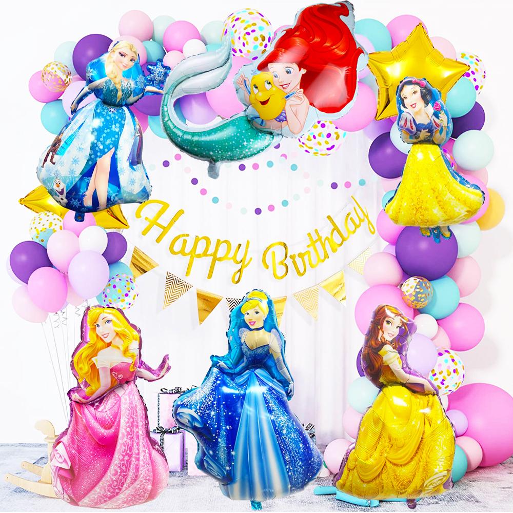 6 stuks/set Prinses Folieballonnen Verjaardagsfeest Decoraties met Belle Elsa Ariel