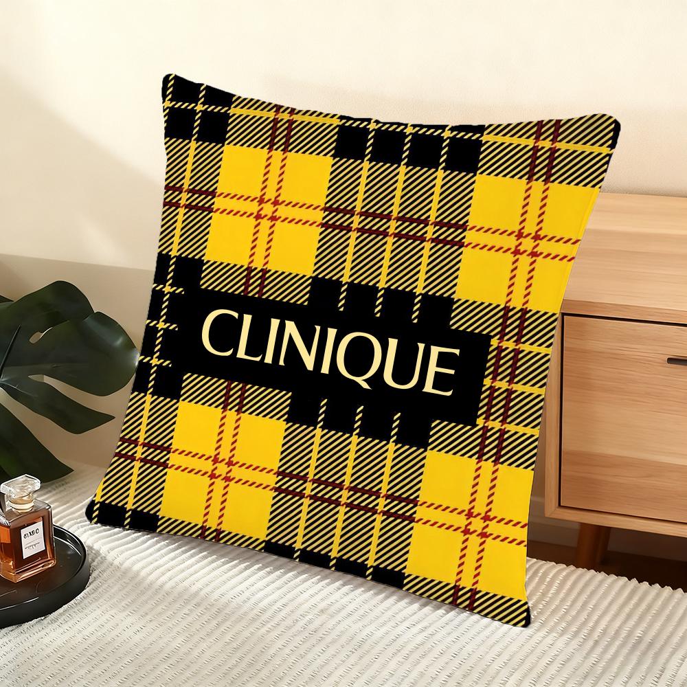 Clinique Fashion Brand Logo Cushion Cover Silky Short Plush Home Sofa Cushion Cover - Invisible Zipper Home Decoration
