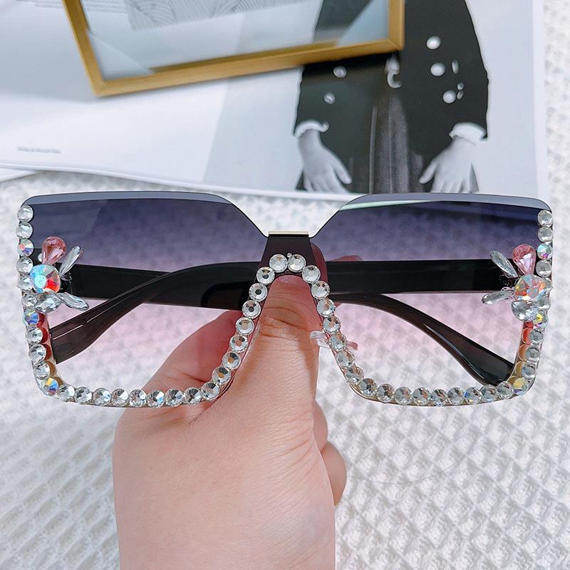Integrated Sunglasses, Personalized Rimless Glasses, Large Frame One-Piece Diamond-Encrusted Sunglasses For Women