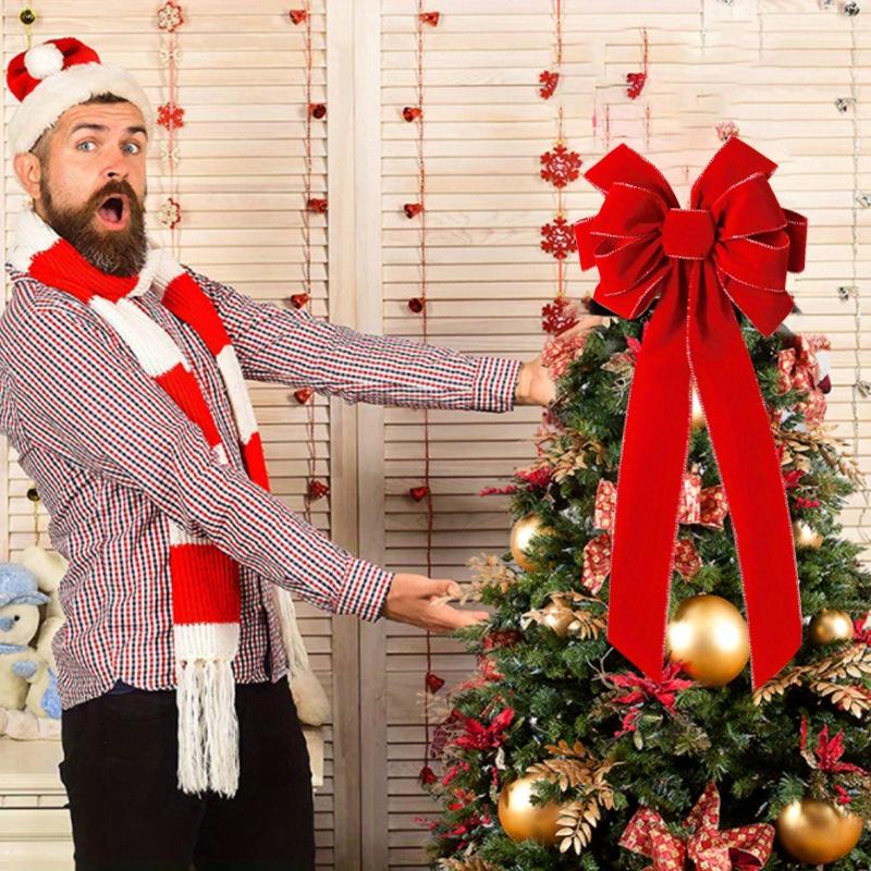 1pc, Red Christmas Bow Outdoor Decoration, Santa Hat Bow, Velvet Garland Bow for Front Door Decor, Room Decoration Party Decoration Christmas Ornament