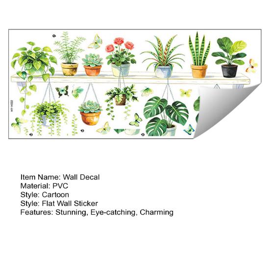 Tropical Plants Shelf Wall Sticker Green Potted Plant Wall Decals with Butterfly Flower for Living Room Bedroom Office