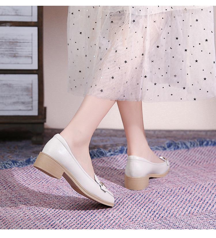 Women's 2026 New Style Black Leather Loafers - Soft Sole, Comfortable, Low-Cut Chunky Heel, Square Toe, Spring/Autumn.