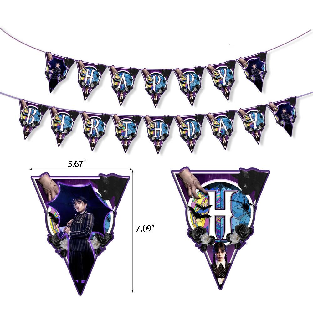 Rechizitele pentru petreceri de miercuri Addams includ banner, cupcake toppers, baloane