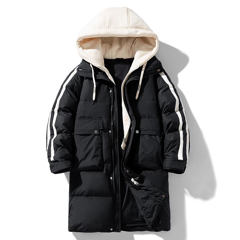 

Men s winter new couple medium and long down jacket men s hooded men s and women s fake two fashionable versatile coats M