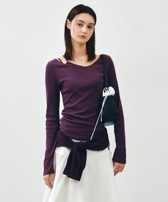 MONGDOL [Set] Boat Neck Layered Ribbed T-Shirt Violet Mdts087Violet