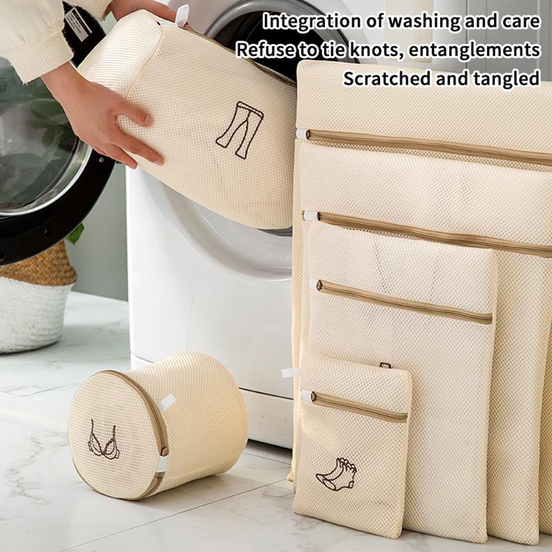 Pytel na prádlo na špinavé oblečení Jemná síťovina Béžová výšivka Zesílené prací sáčky Sada na praní Cestovní úložný vak