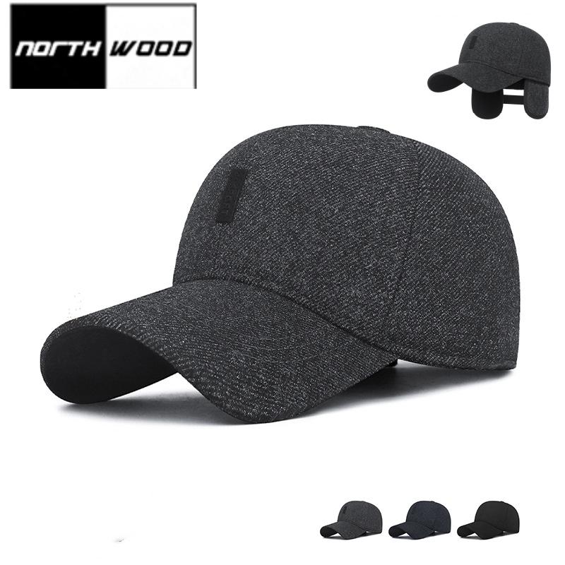 NORTHWOOD Winter Men's Baseball Caps with Plush Thick Ear Protection Outdoor Sports Woolen Warm Cotton Baseball Hats