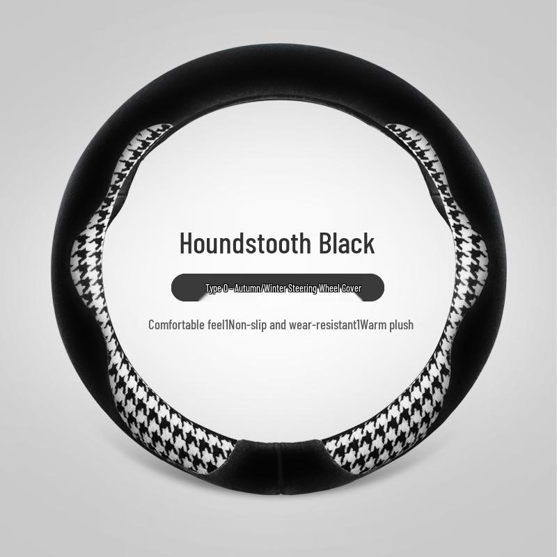 LSY Winter Houndstooth Plush Steering Wheel Cover
