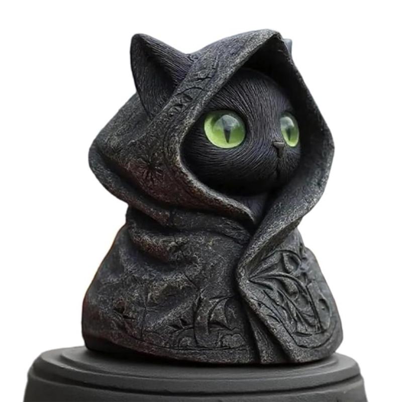 

Mysterious Hooded cats Fiqurines gotik Black cats Statue Halloween decors Whimsical Kitten Sculpture Shelf Accent Gift 1
