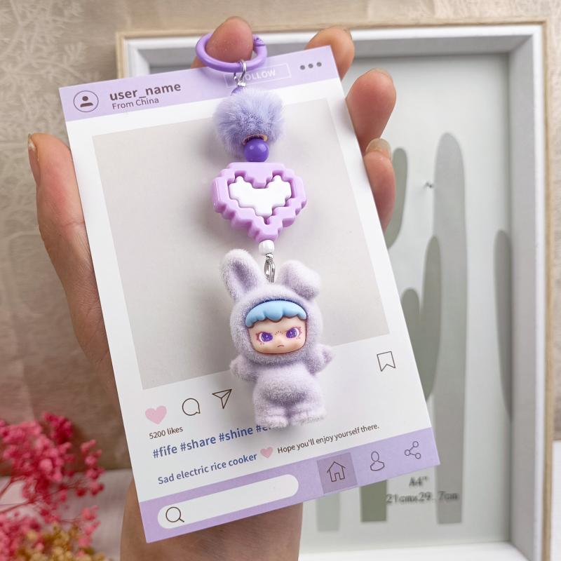 

Cartoon Rabbit Doll Keychain Flocked Fabric Cute Bag Charm Accessories Diy Car Key Chain Pendant