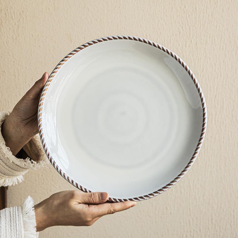 Plate Large Plate Simple Wind Plate Twist Edge Round Plate Household Vegetable Plate Dessert Plate Pasta Plate Tableware Size Plate