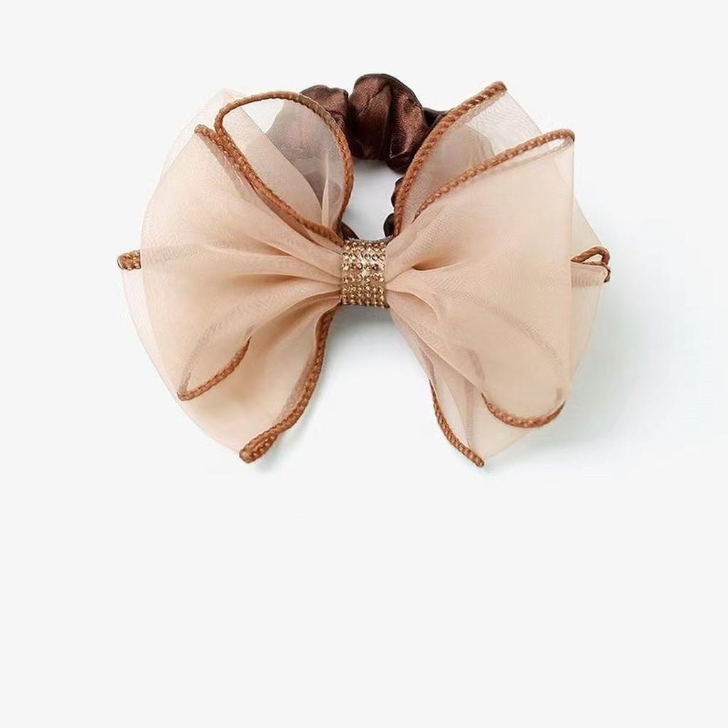 Elegant Netted Hair Elastic With Glittering Rhinestones Bows Decoration Hair Accessories For Ponytails Special Occasion