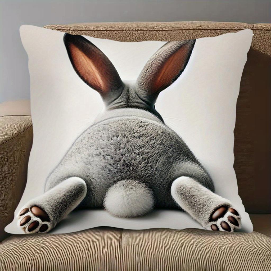 Funny Rabbit Butt Pillowcase Cute Rabbit Design Decorative Cushion Cover Zipper Machine Washable for Home Decoration